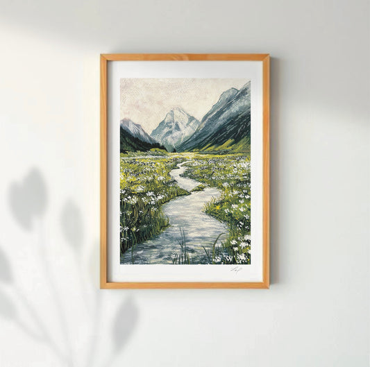 Mountain Meadow Gouache Fine Art Print - Limited Edition