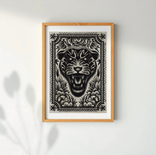 Traditional Jaguar Tattoo Flash Fine Art Print