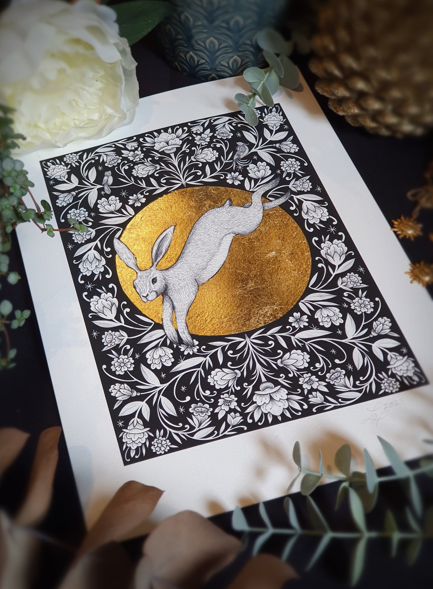 Leaping Hare Hand finished Print - Matte