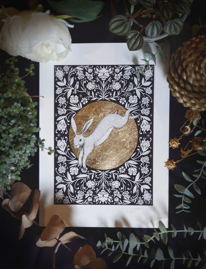 Leaping Hare Hand finished Print - Matte